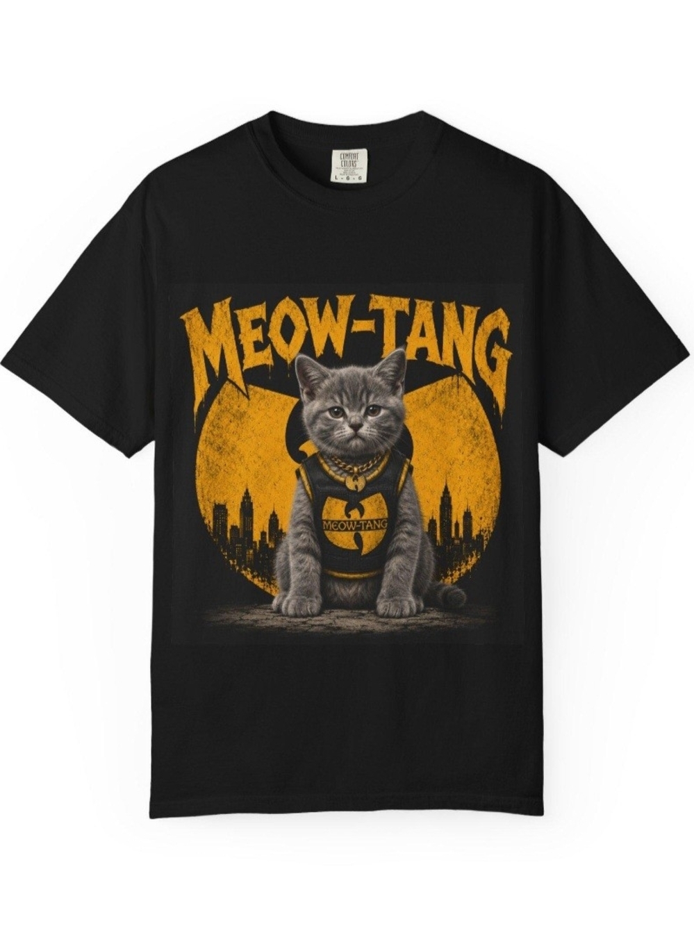 Black & Gold 'Meow-Tang' Graphic Cat Tee